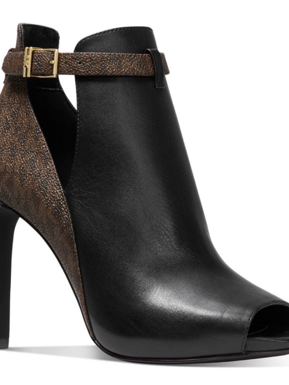 Michael Kors Black & Brown Logo-Accent Peep Toe Ankle Booties - Picture 2 of 6